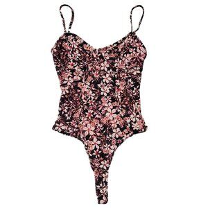 Guess Floral Snap Bottom Mesh-like Bodysuit Adjustable straps Size XS